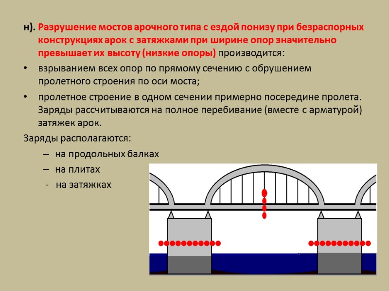 н). Разрушение мостов арочного типа с ездой понизу при безраспорных конструкциях арок с затяжками
